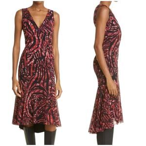 Fuzzi NWOT Abito Ruched Sleeveless A-Line Dress Passion V-Neck Faux Wrap S/M